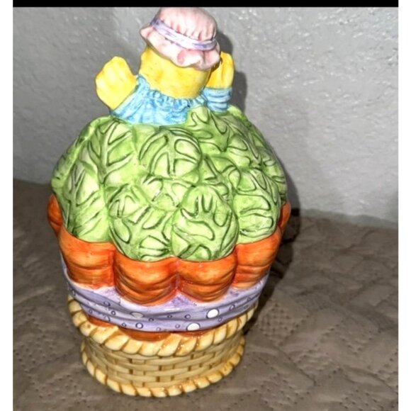 Ceramic Carrot Basket Cookie Jar With Chick Lid - Picture 4 of 8
